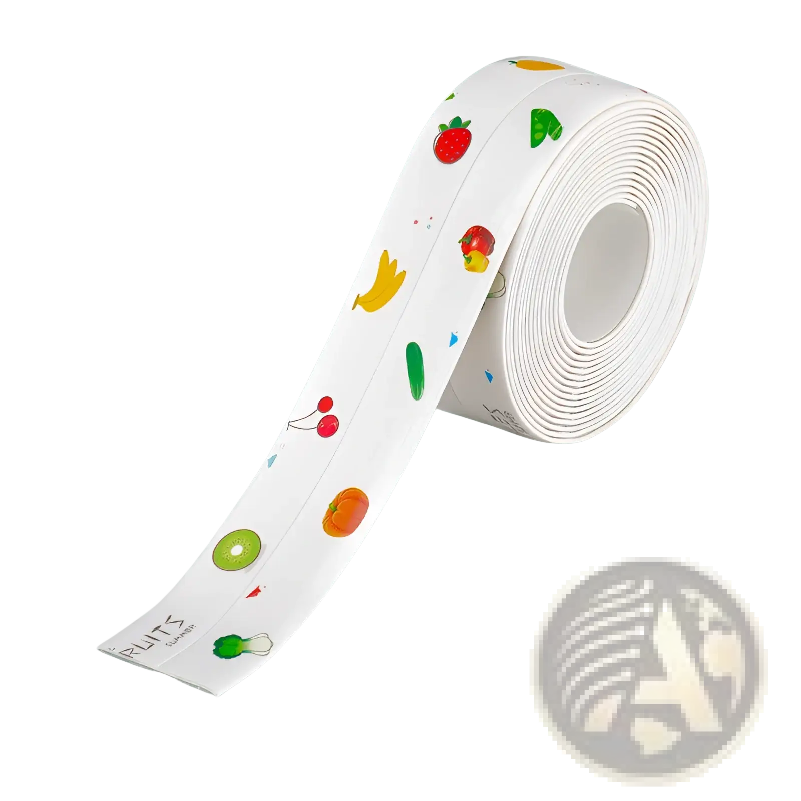 White pvc waterproof anti-mildew kitchen sealant tape with colorful fruit and vegetable decals in red yellow green orange purple