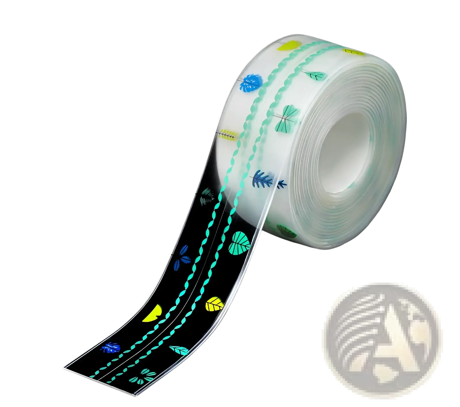 Clear adhesive anti-mildew kitchen sealant tape pvc waterproof strip with colorful teal blue green and yellow leaf butterfly patterns