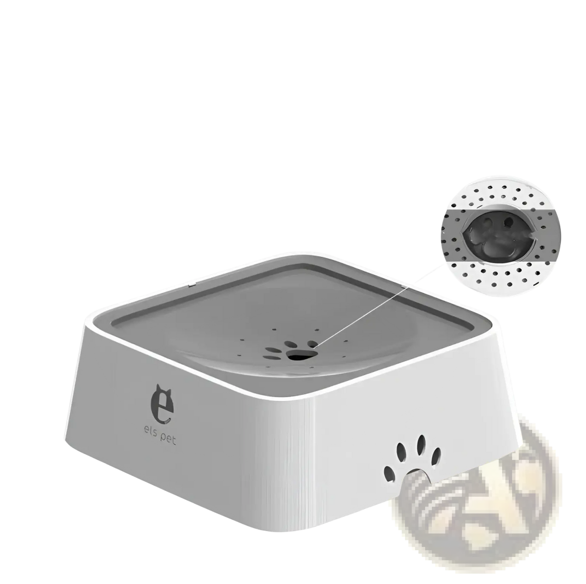 White plastic anti overflow pet water fountain with 2000ml capacity and paw print design on the side