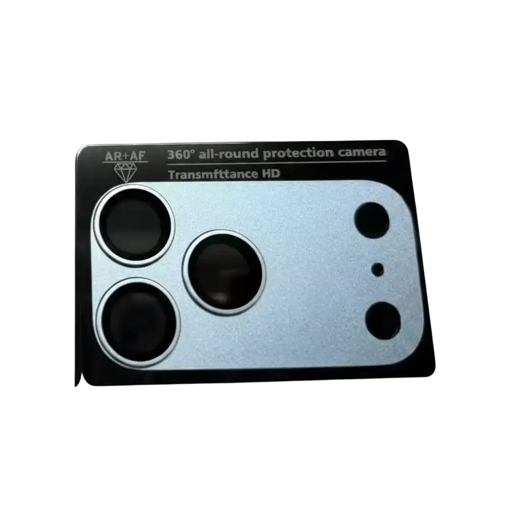 Blue metallic protective camera lens cover with three cutouts for iphone 18 pro max anti reflection ultra clear use