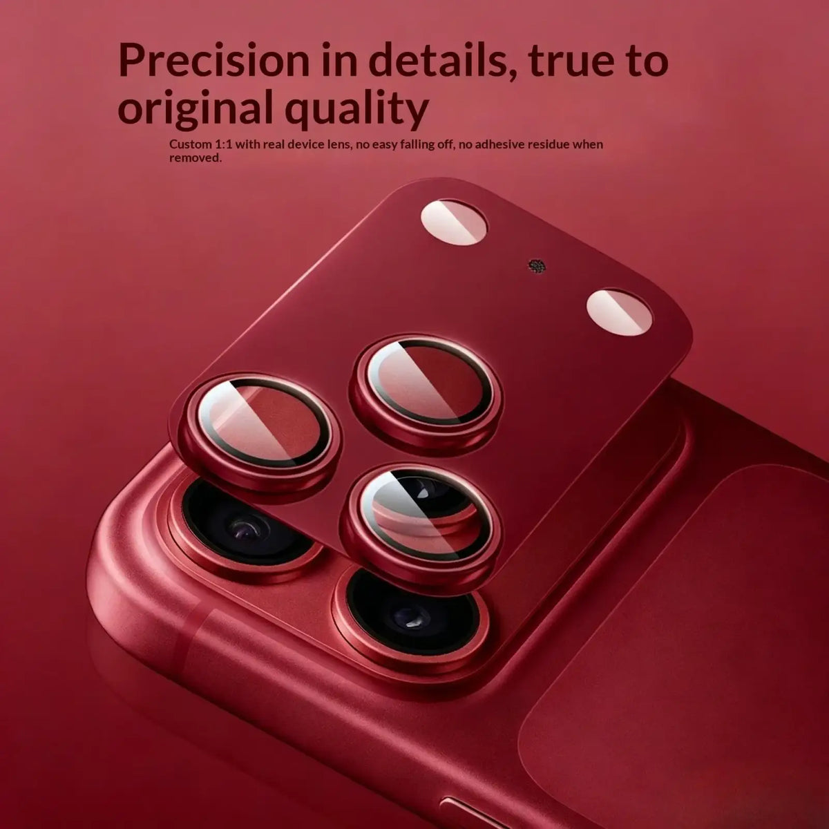 Red metallic anti reflection ultra clear lens protector with precise circular cutouts for iphone 18 pro max camera lenses
