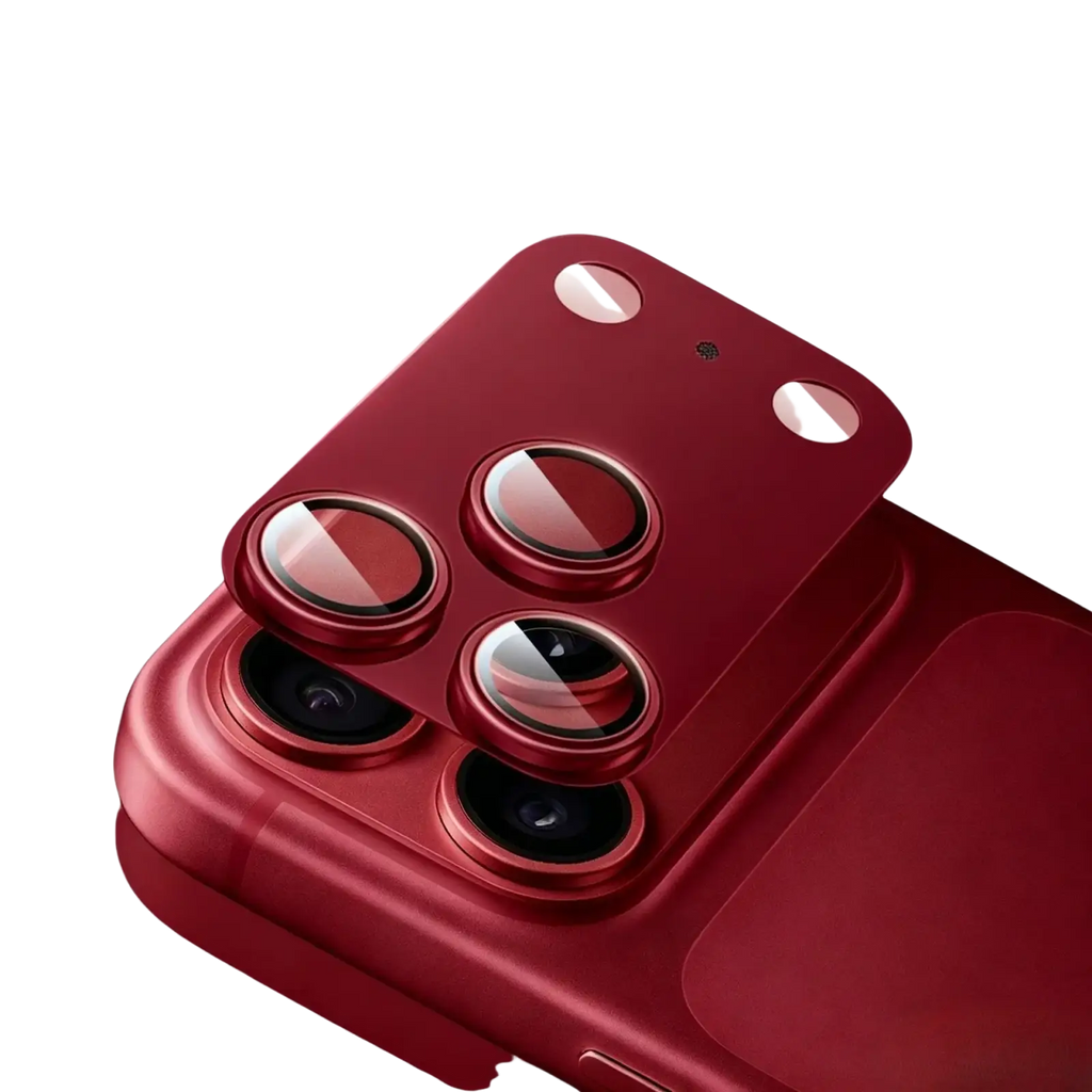 Red metallic anti reflection ultra clear lens protector for iphone 18 pro max with three glass covers and sensor cutouts