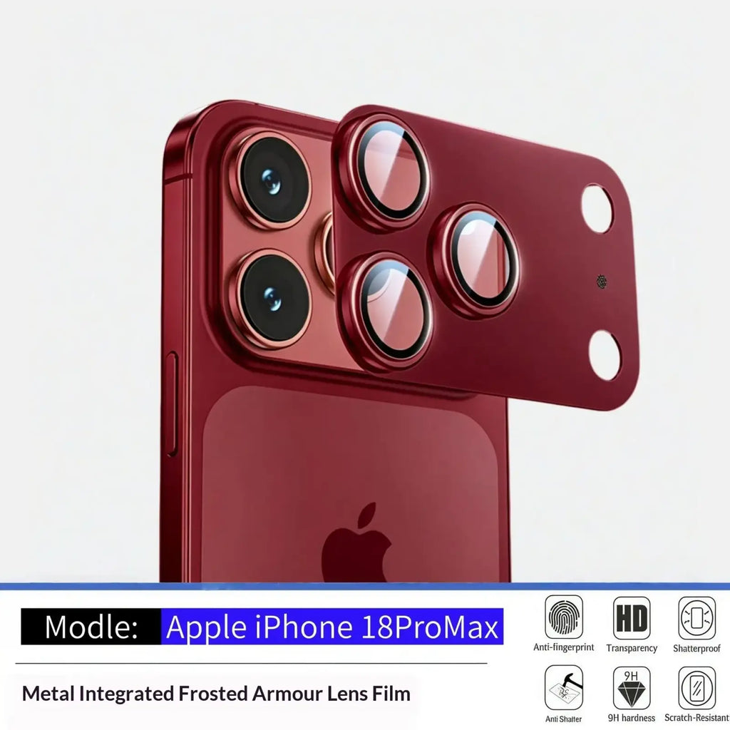 Red metal integrated frosted armour lens film for Apple iPhone 18 Pro Max with anti reflection ultra clear protection
