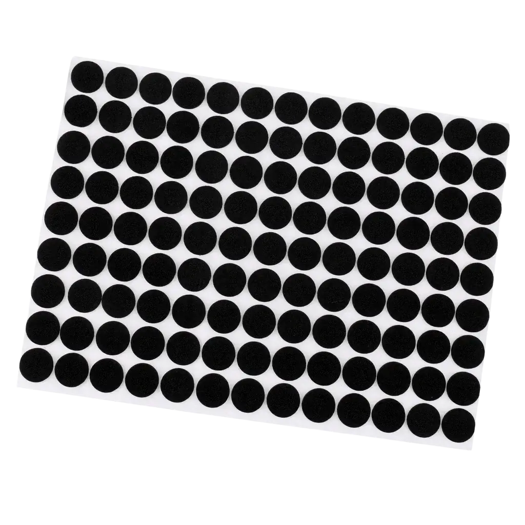 Black circular felt adhesive anti scratch rubber furniture pads on white backing sheet 5 sheets set