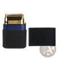 Gold and blue electric shaver with anti-slip black silicone hair clipper grip ring for secure handling