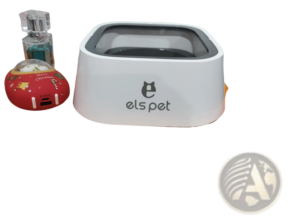 White plastic anti-splash pet floating water bowl with transparent lid and els pet logo 1.5l capacity