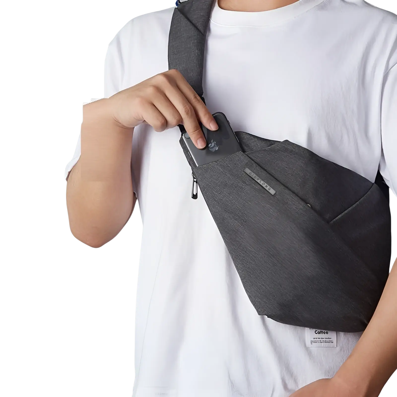 Gray textured fabric anti-theft minimalist crossbody business chest bag with sleek design and subtle branding