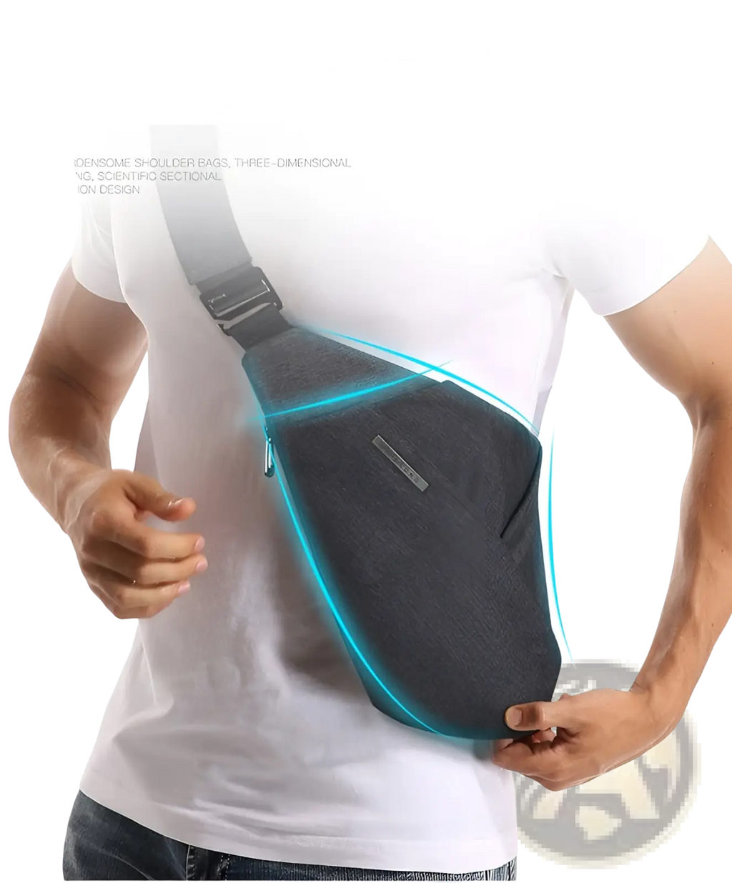 Dark gray textured fabric anti-theft minimalist crossbody business chest bag with sleek design and adjustable strap