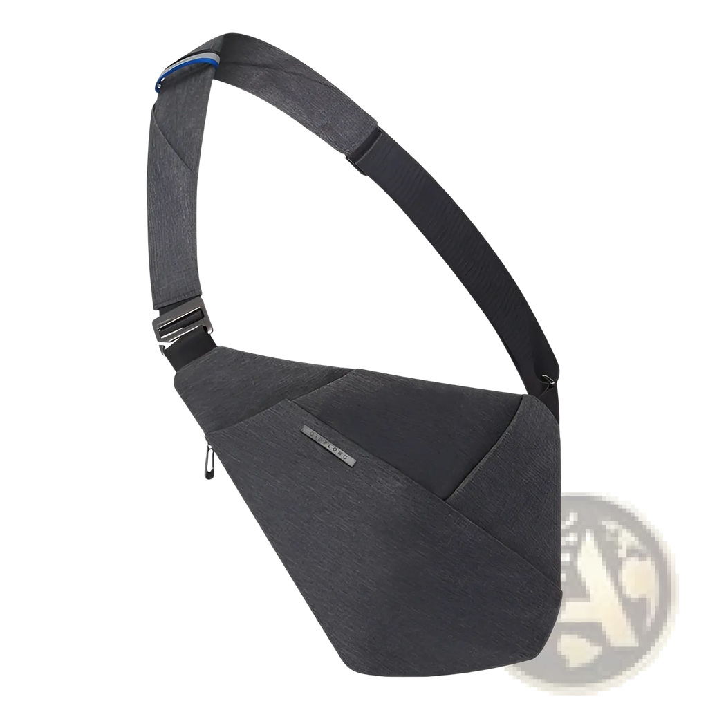 Dark gray textured fabric anti-theft minimalist crossbody business chest bag with sleek design and subtle front branding