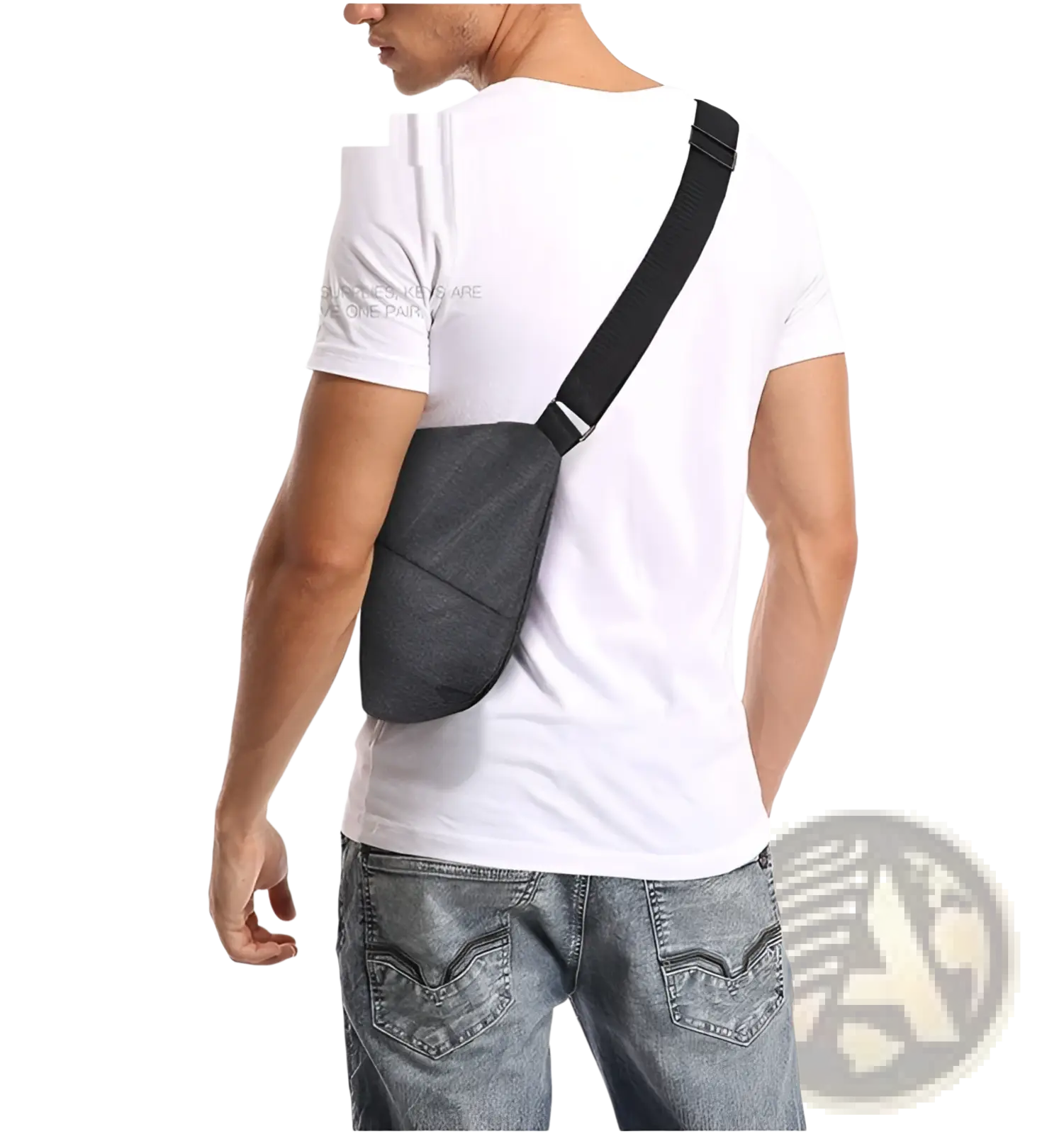 Black anti-theft minimalist crossbody messenger bag with sleek design and adjustable strap for business use