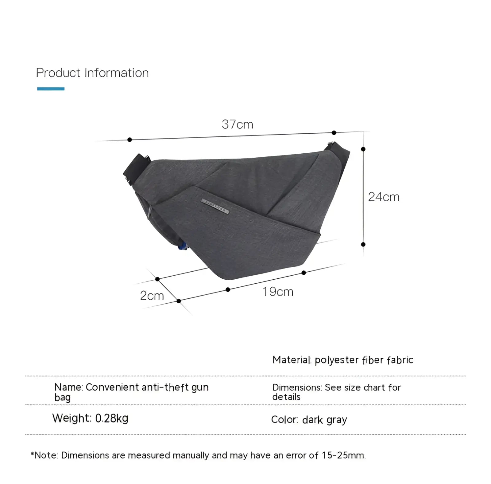 Dark gray polyester fiber anti-theft minimalist crossbody business chest bag with sleek angular design