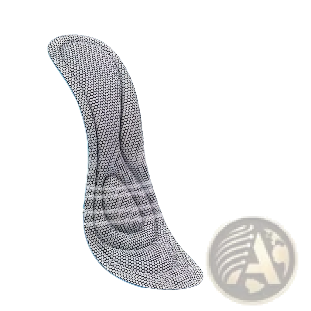 Antibacterial massage insoles with shock absorbing arch support featuring a textured mesh surface for odor control
