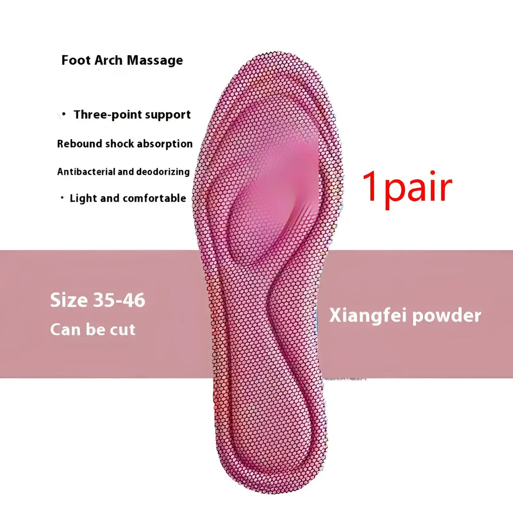Pink mesh antibacterial massage insole with shock absorbing three-point arch support design for foot comfort