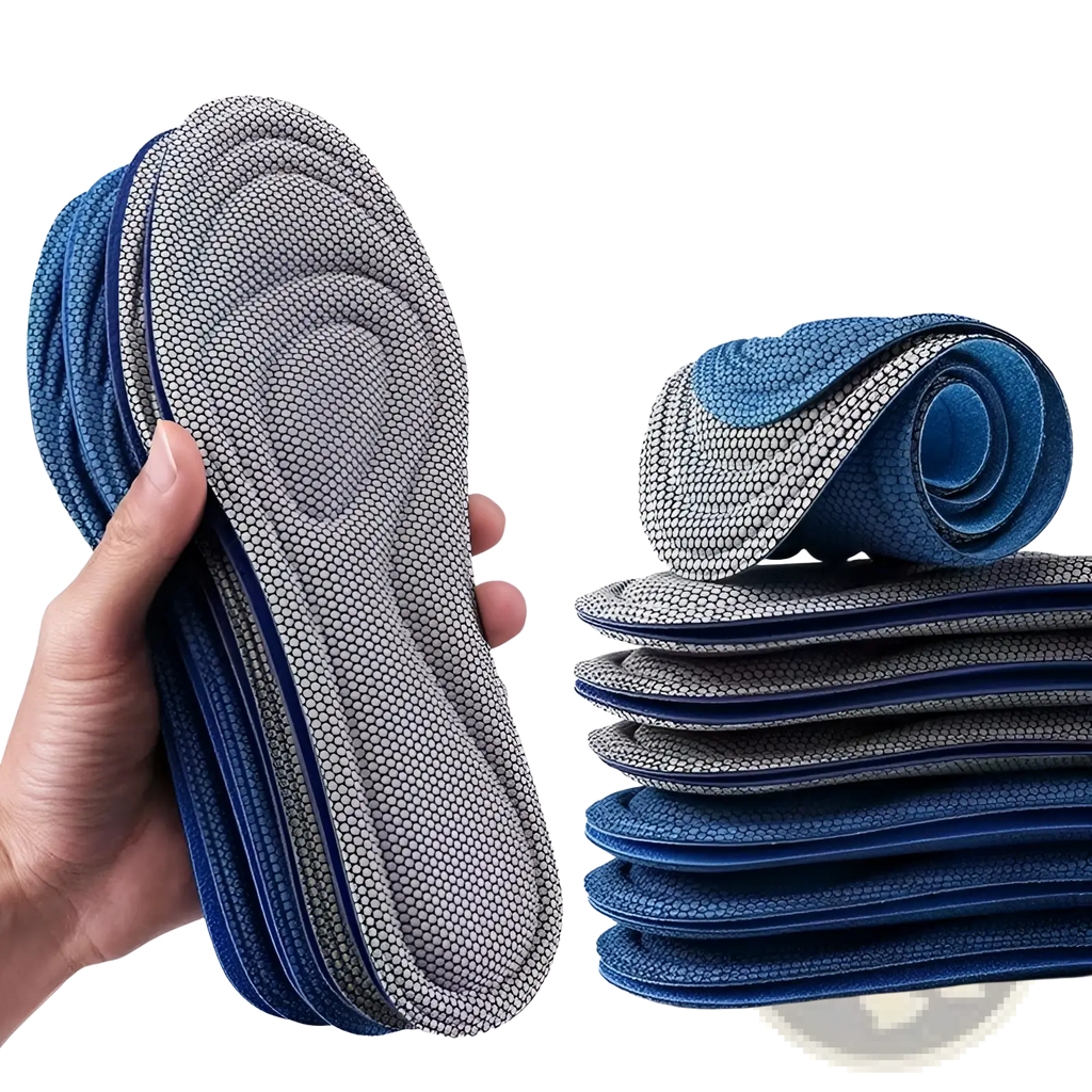 Blue and gray nano antibacterial deodorant insoles with shock absorption and arch support three pairs for massage use