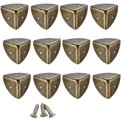 Antique brass corner protector set showing bronze-finished triangular protectors with three pre-drilled holes each