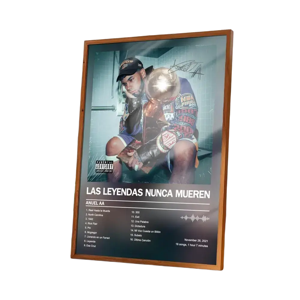 A framed anuel aa album cover wall art print with a signed image and tracklist in modern style for art home decor