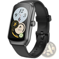 Black rectangular Anyloop Amoled fitness smartwatch with matte finish digital display showing heart rate and Spo2 metrics