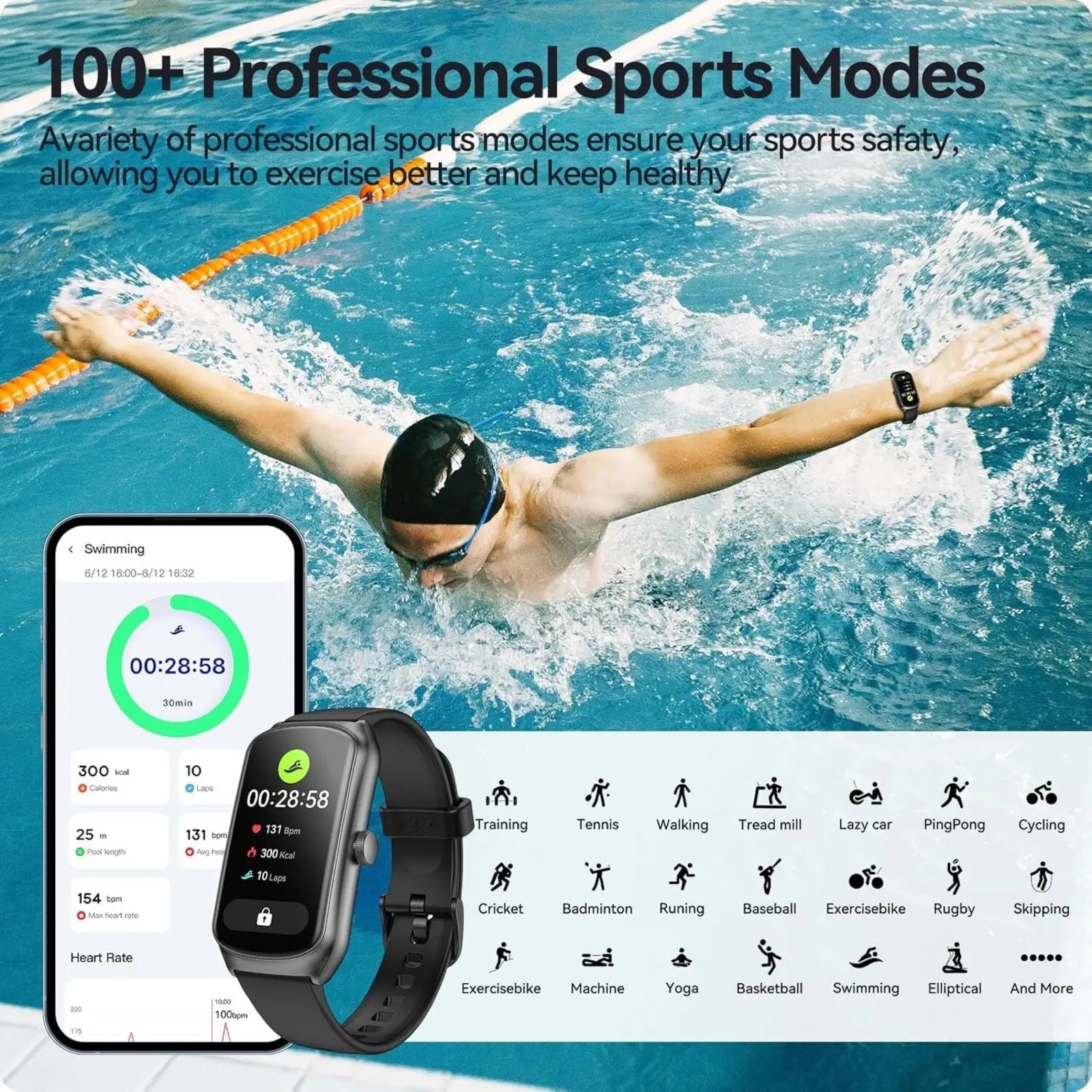 Black anyloop amoled fitness smartwatch with sleek rectangular screen and matching band for heart rate and spo2 monitoring
