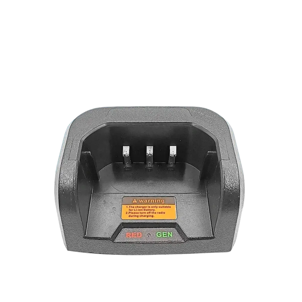 Black plastic anysecu t56 charger desktop type-c base with three metallic contacts and warning label on back side
