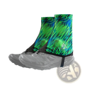 Aonijie running gaiters sandproof shoe covers with vibrant green and blue patterns and black straps for outdoor use