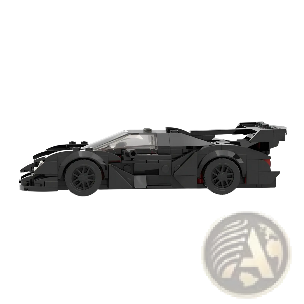 Black lego technic Apollo car building block toy race car with sleek aerodynamic design and gold rims