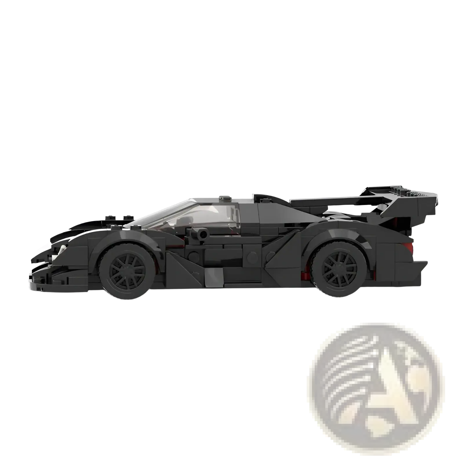Black lego technic Apollo car building block toy race car with sleek aerodynamic design and gold rims