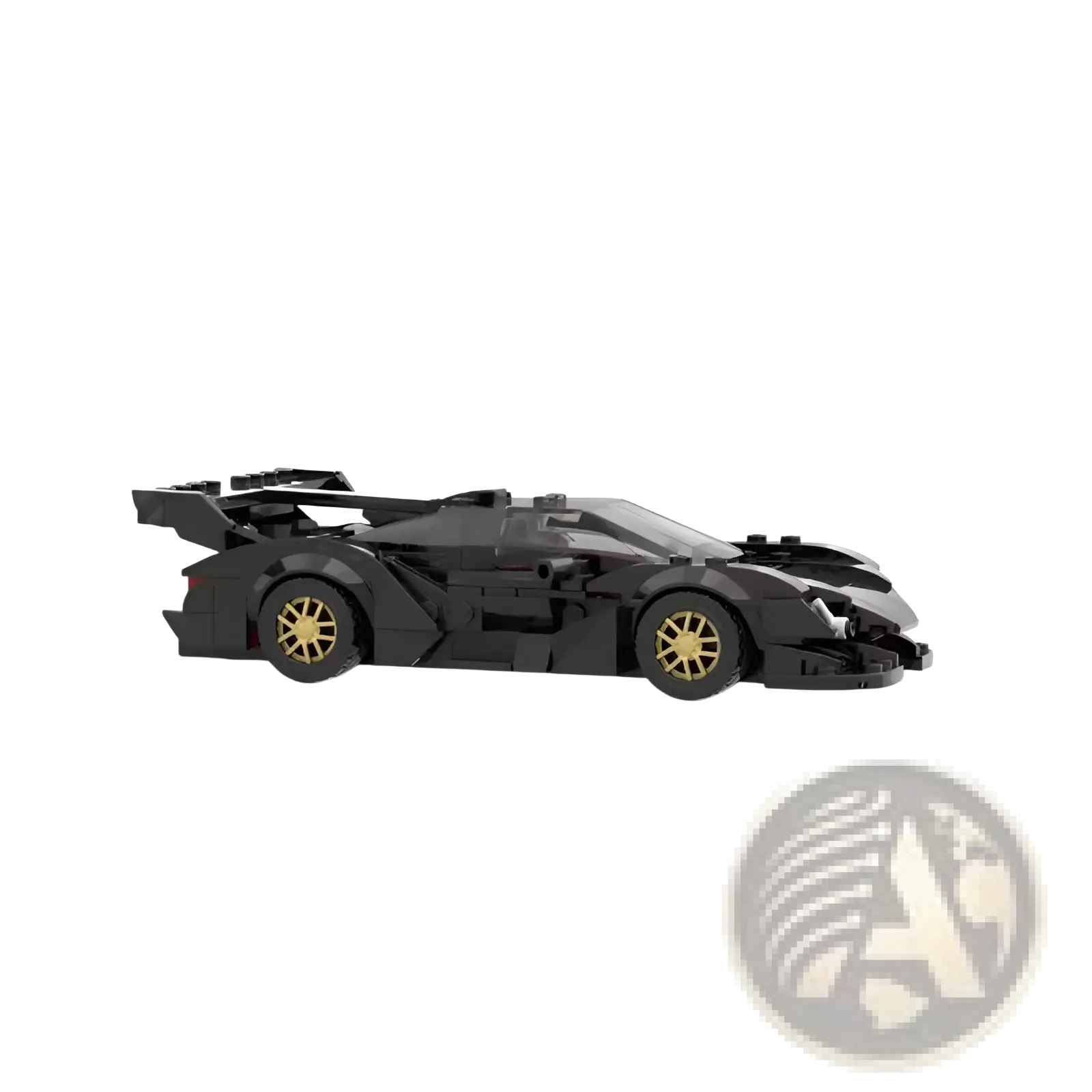 Black Apollo car building block toy modeled as a high-performance sports car with gold rims and aerodynamic details