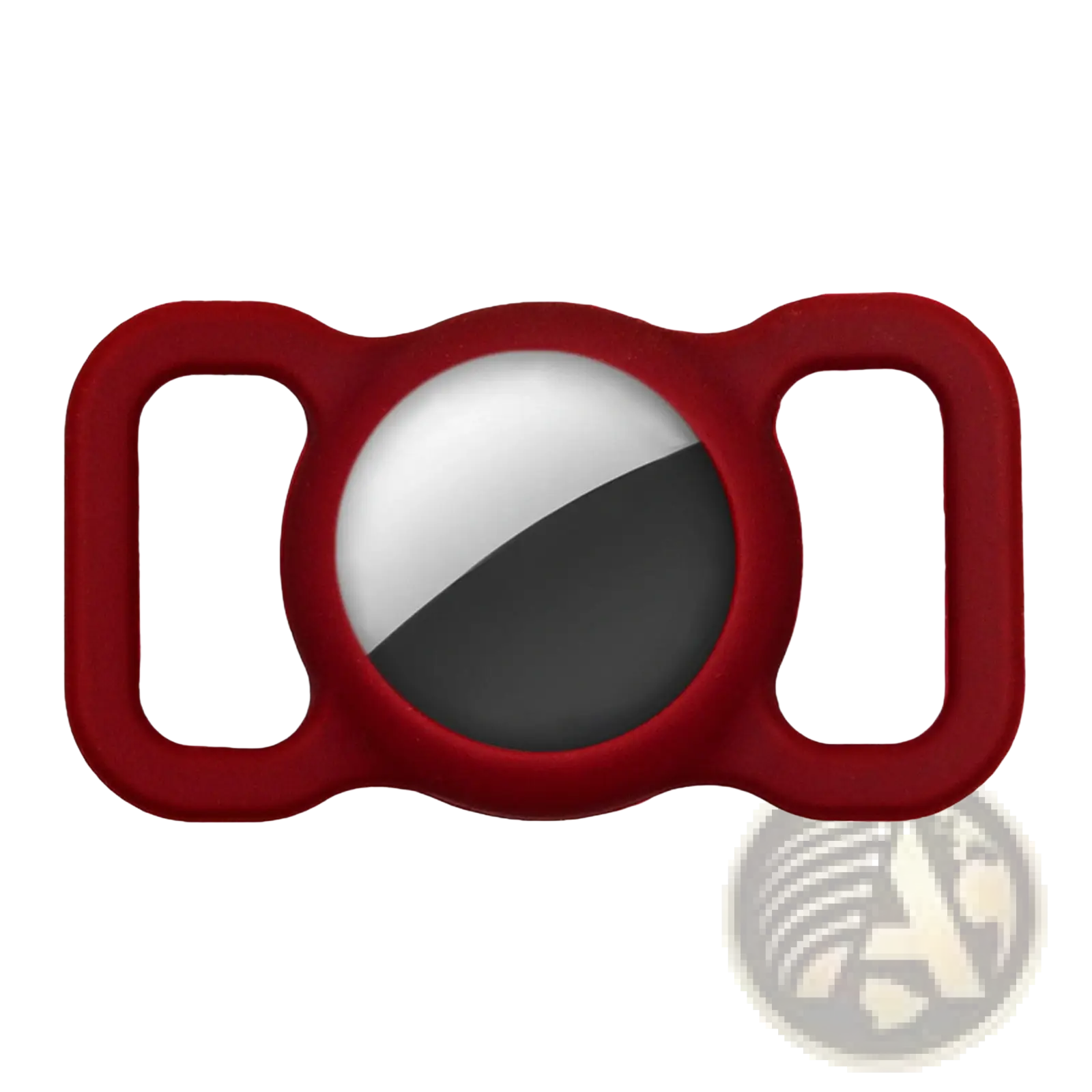 Red silicone protective case for apple airtag pet tracker designed to fit securely on the watch face