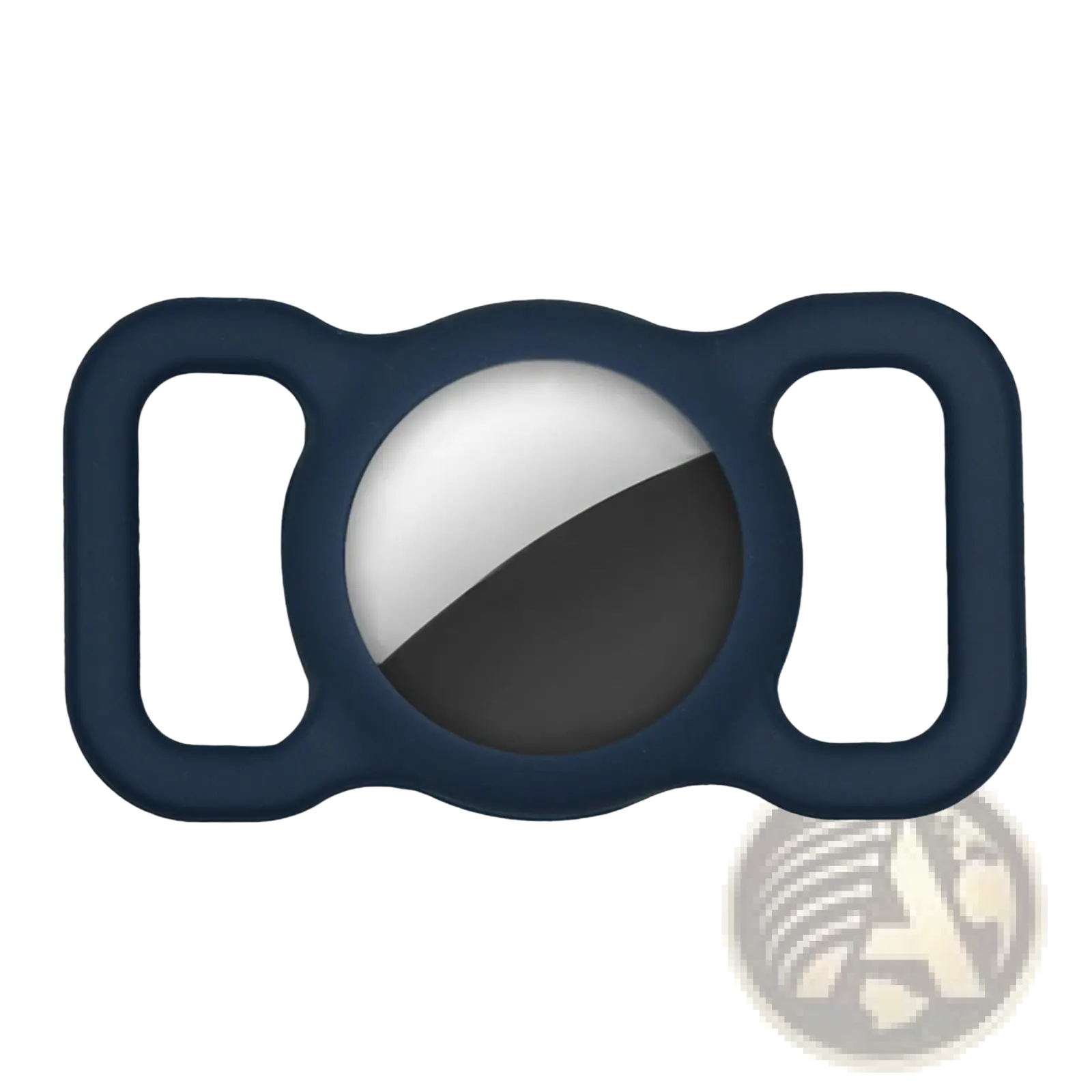 Navy blue silicone protective case for apple airtag designed as a pet tracker accessory showing back side