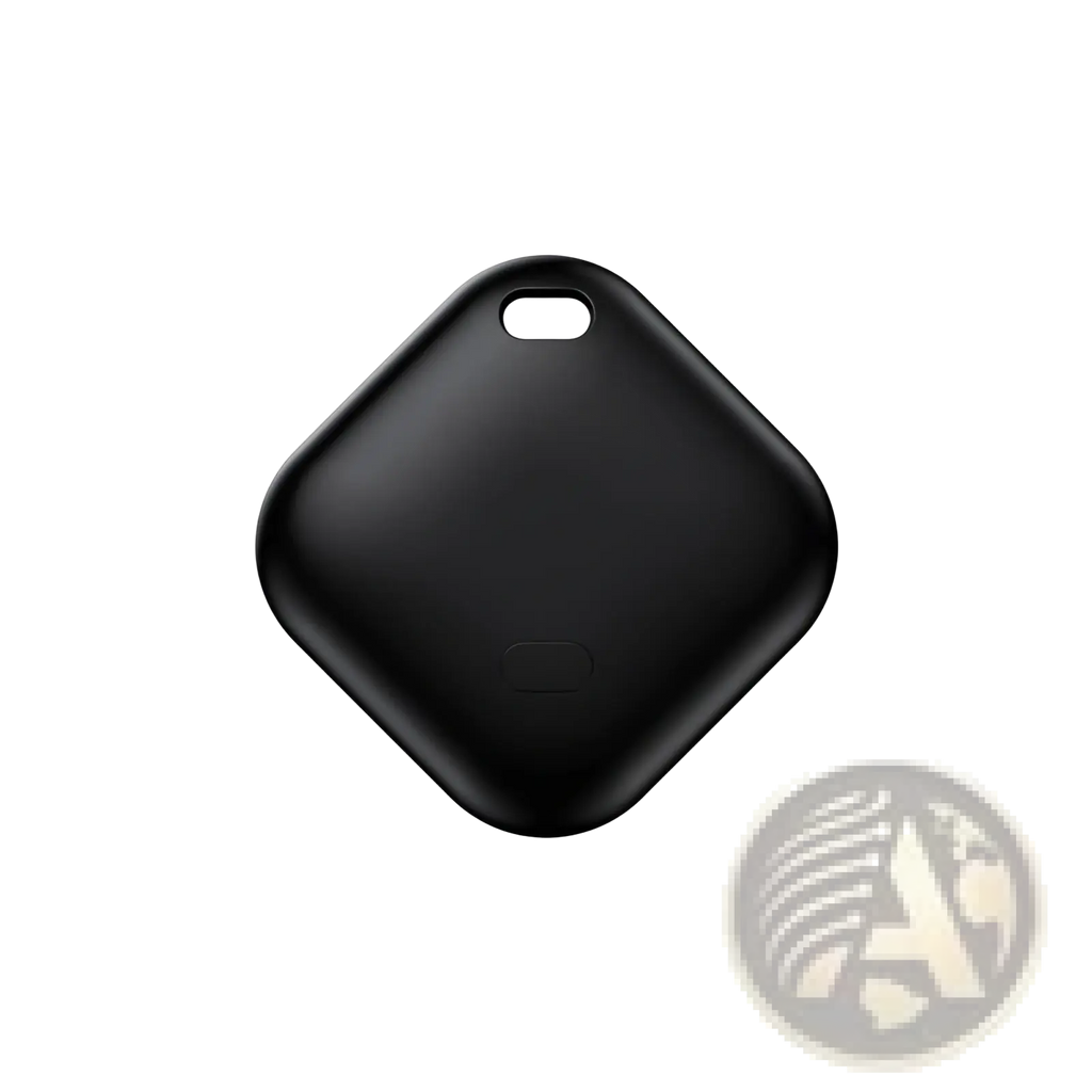 Black sleek diamond-shaped apple find my bluetooth tracker locator with matte finish and subtle embossed logo