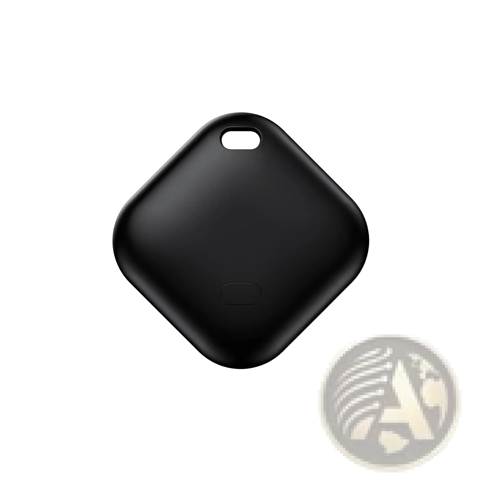 Black sleek diamond-shaped apple find my bluetooth tracker locator with matte finish and subtle embossed logo