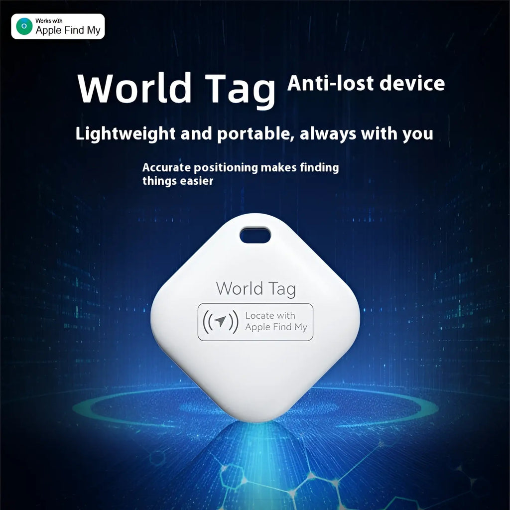 White world tag anti-lost device with sleek rounded diamond shape and smooth plastic surface for apple find my tracking