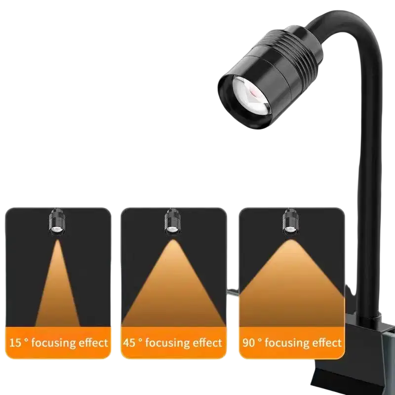 Black adjustable aquarium spotlight with flexible gooseneck and zoomable head for south american fish tank lighting