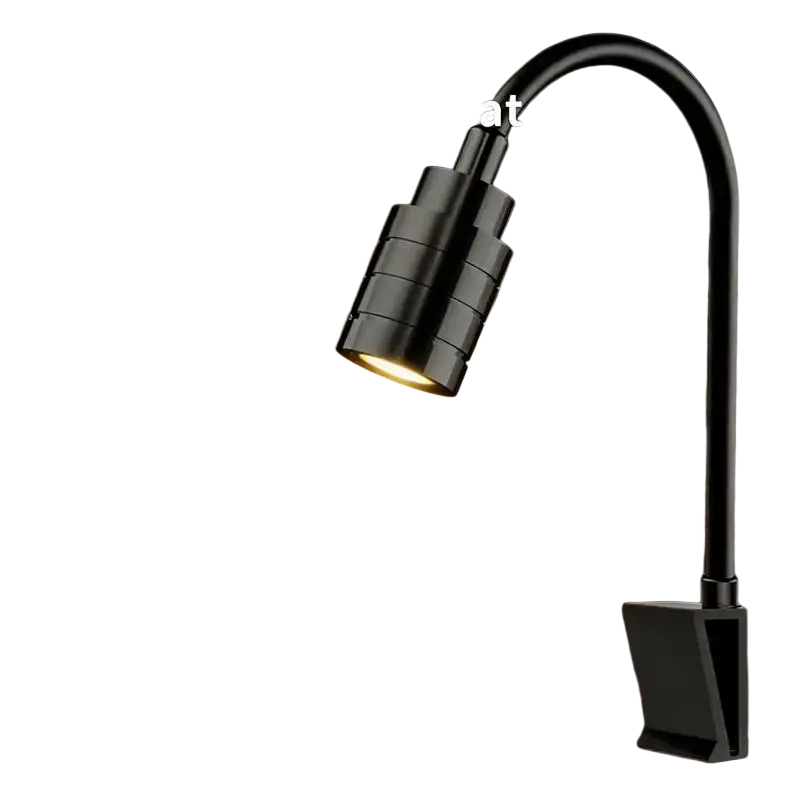 Black aquarium spotlight with flexible curved neck and zoomable head for south american fish tank lighting
