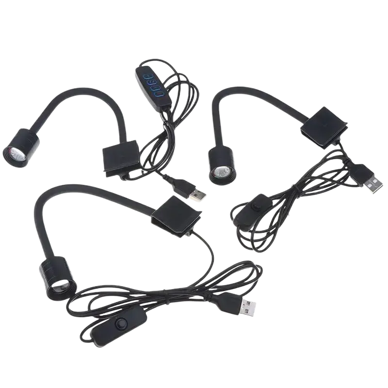 Black usb-powered aquarium spotlight with flexible gooseneck and clip-on base for south american fish tank use