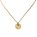 Gold-toned stainless steel arabic calligraphy pendant necklace with intricate engraved patterns and central hole on chain