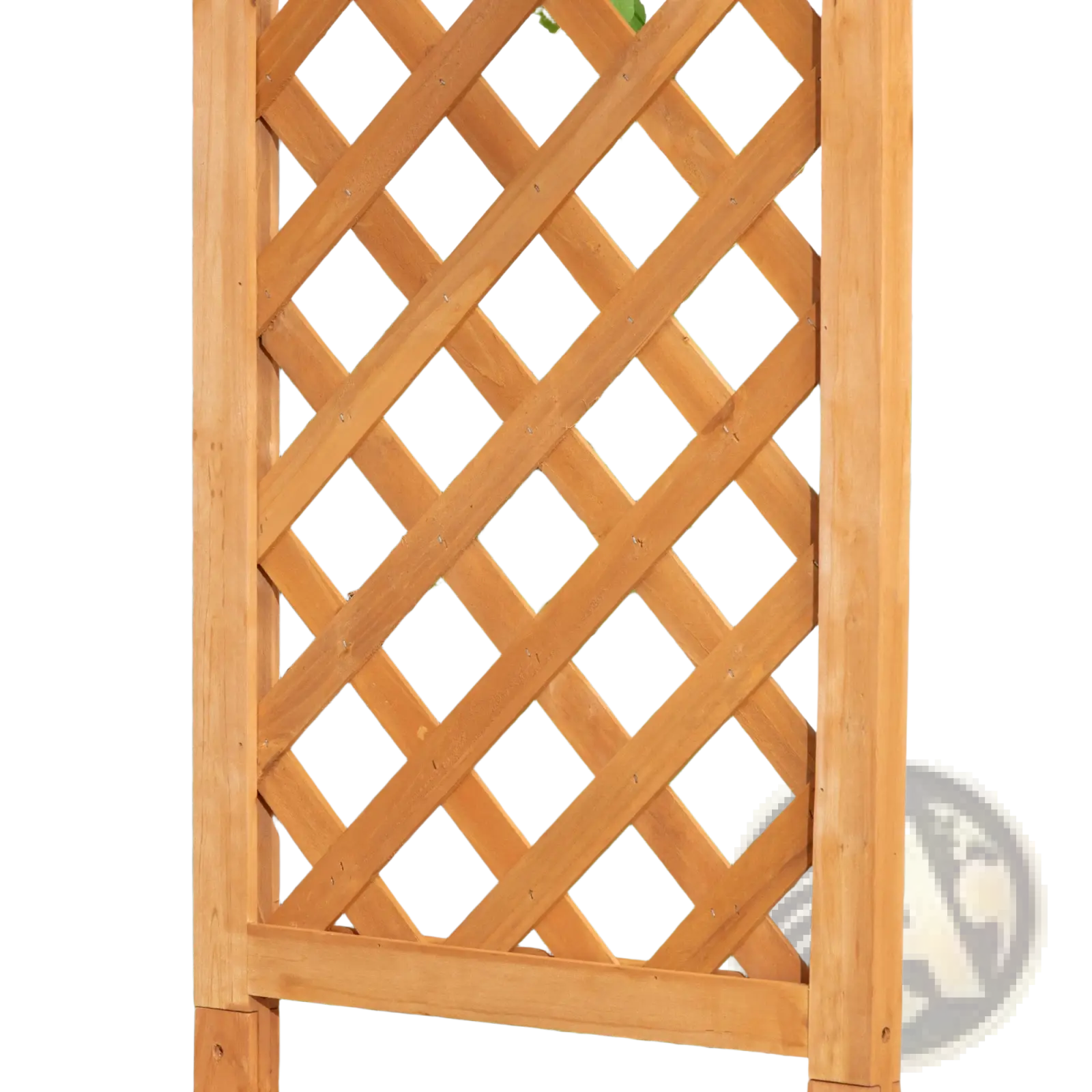 Light brown wooden lattice garden trellis with diamond pattern on arbor garden bench with pergola arch