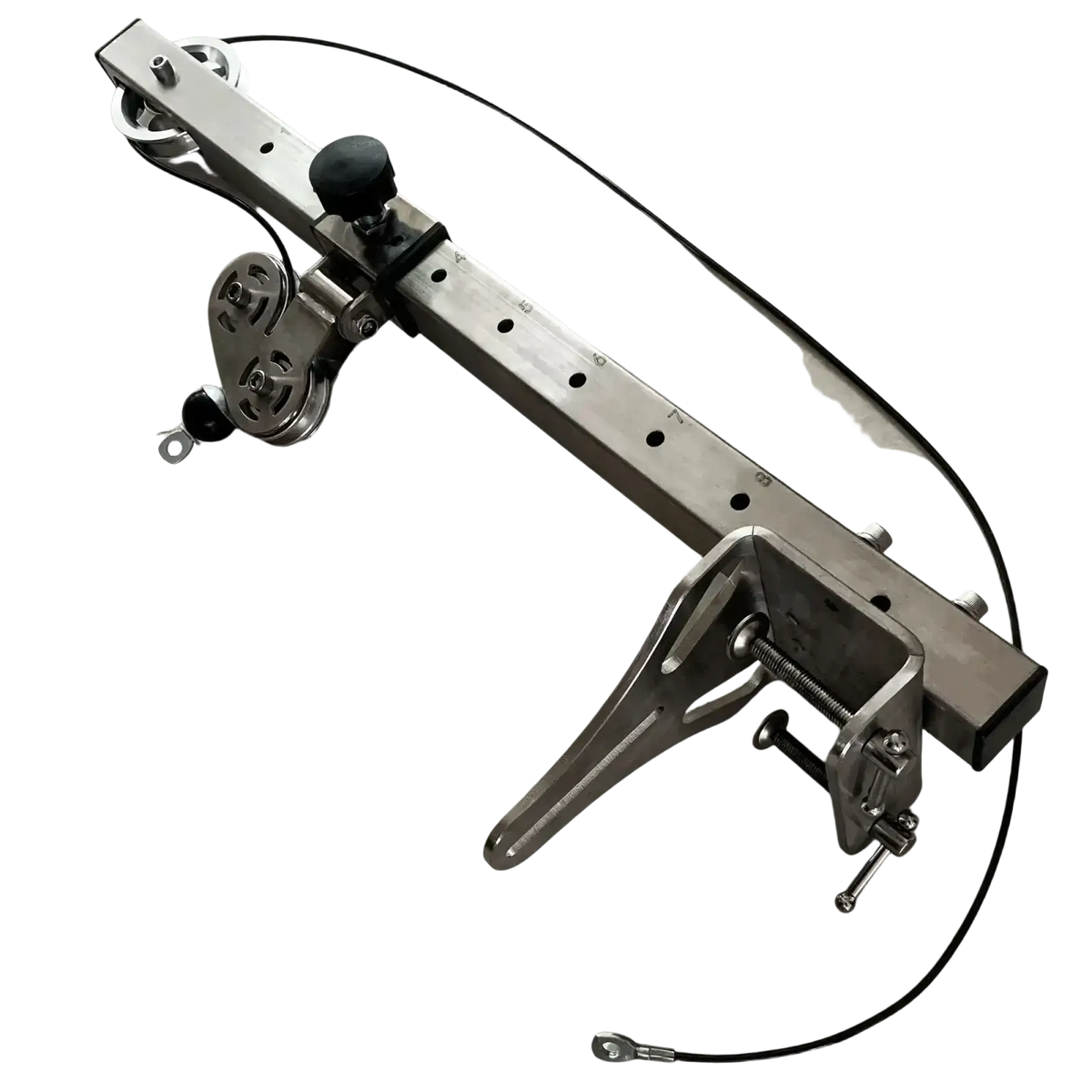 Silver metal arm wrestling table glass lifter with adjustable pulley system and black cable for arm wrestling use
