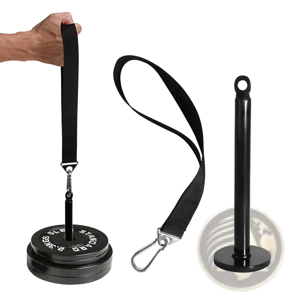 Black arm wrestling training strap and wrist strengthener with adjustable strap and sturdy base for grip improvement