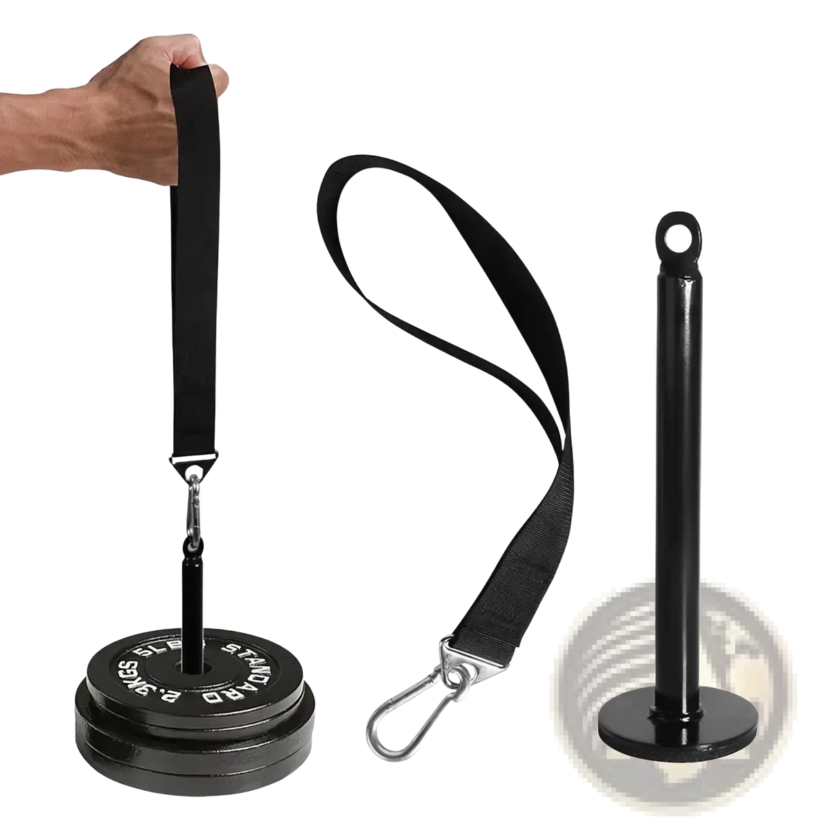 Black arm wrestling training strap and wrist strengthener with adjustable strap and sturdy base for grip improvement