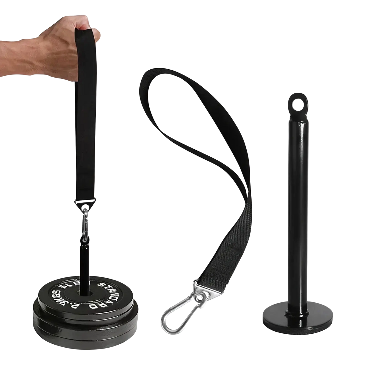 Black arm wrestling training strap and wrist strengthener with adjustable strap and sturdy base for grip improvement