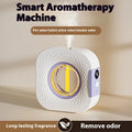 White smart rechargeable wall mounted aroma diffuser with textured surface and purple yellow circular accents