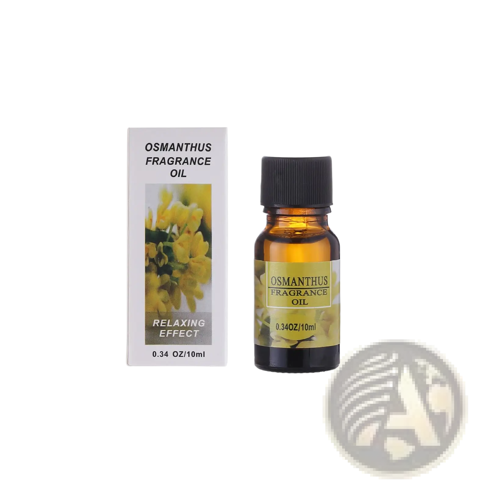 A small amber glass bottle with black cap containing osmanthus fragrance oil for aromatherapy humidifiers 10ml