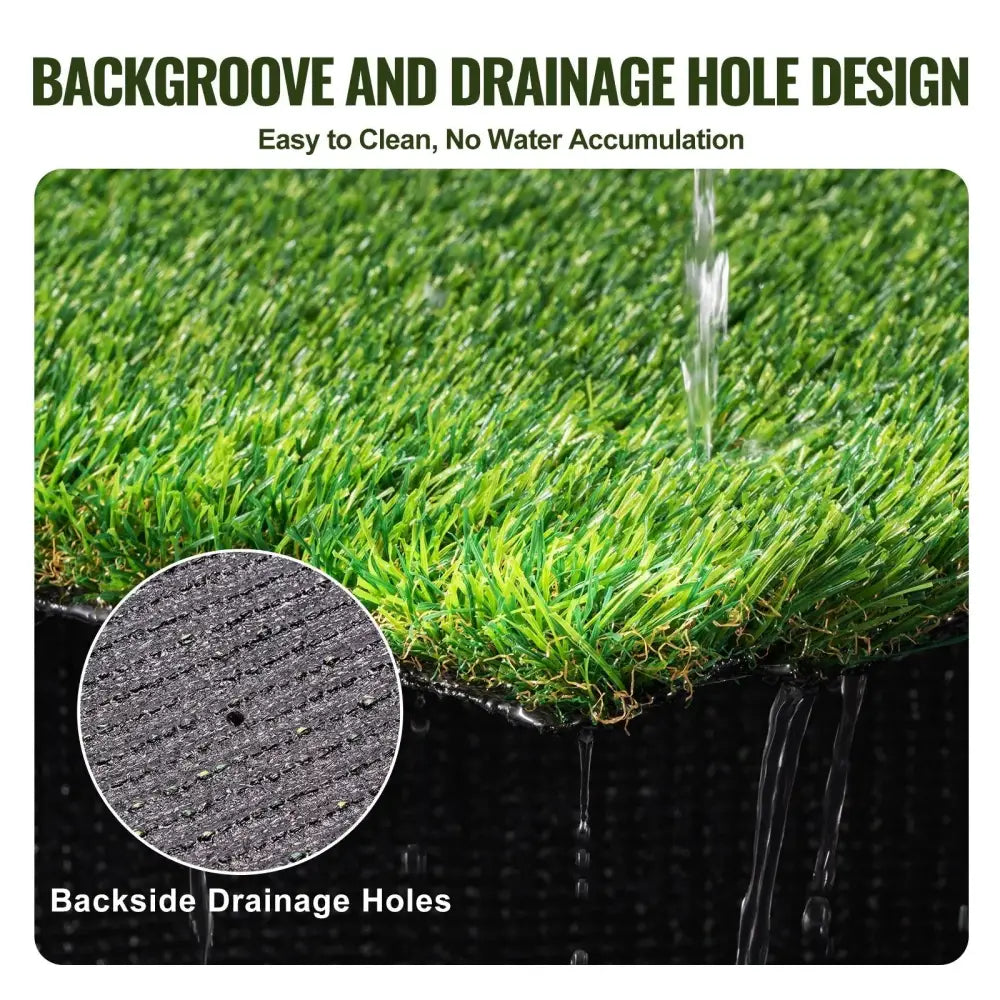 Realistic 4x6 ft green artificial grass turf rug with textured backside featuring drainage holes for water runoff