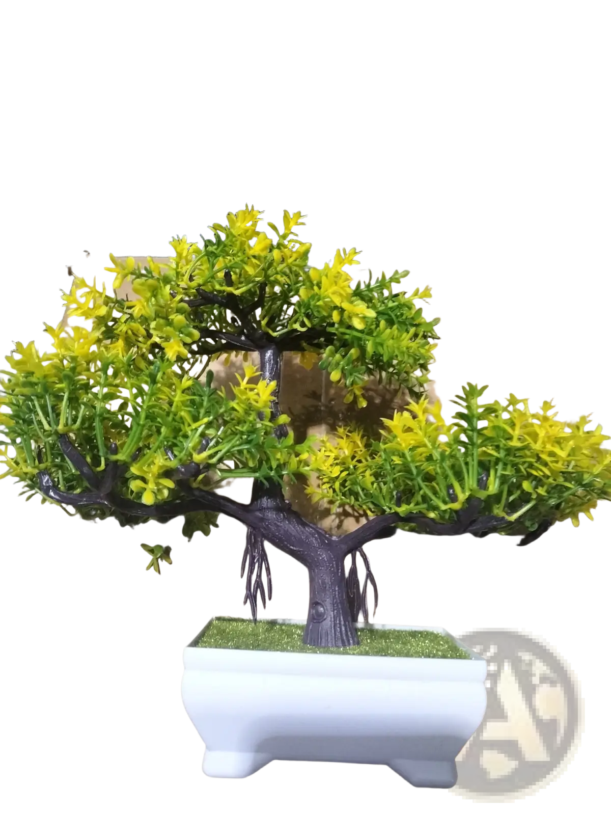 Artificial bonsai tree with vibrant yellow blossoms and green foliage in white ceramic pot 4 pack