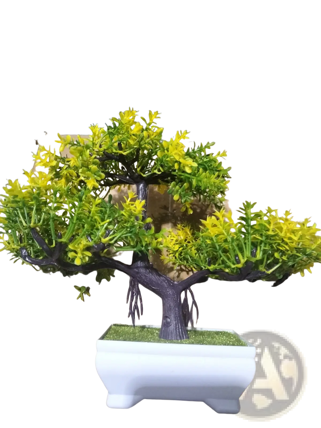 Artificial bonsai tree with vibrant yellow blossoms and green foliage in white ceramic pot 4 pack