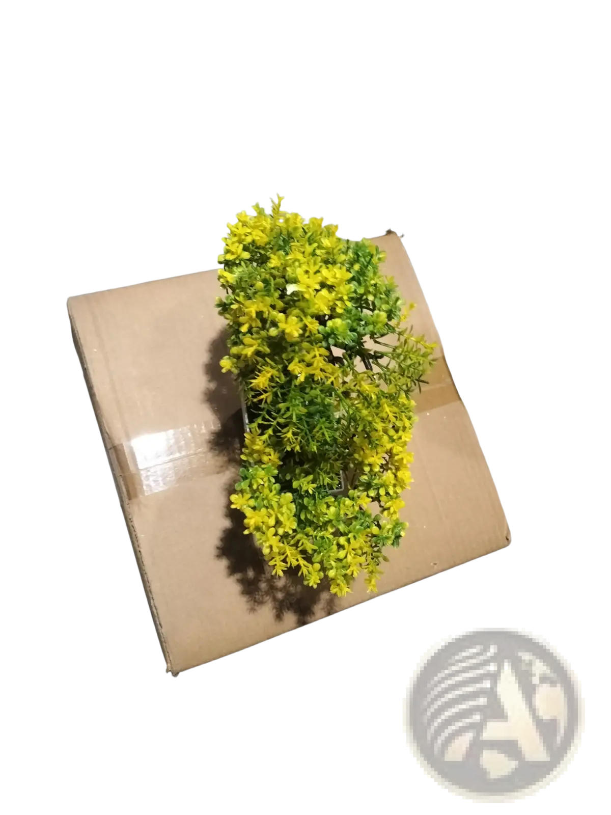 Artificial bonsai tree 4 pack with vibrant yellow and green foliage in white ceramic pots for indoor decor