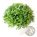 Artificial bonsai tree with dense green foliage in a white ceramic pot for decorative indoor use