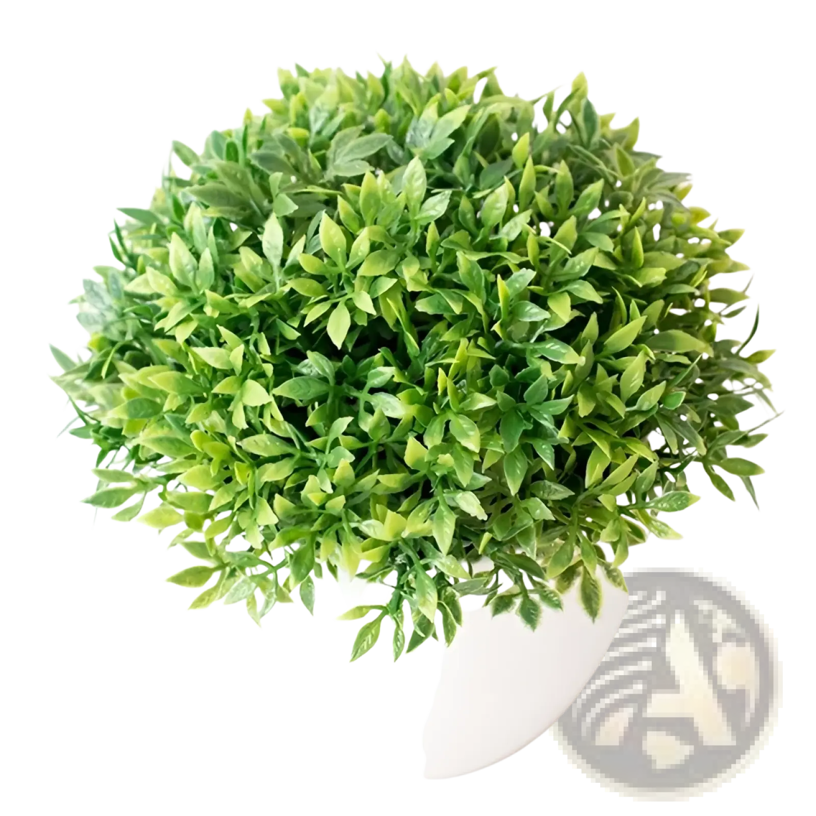 Artificial bonsai tree with dense green foliage in a white ceramic pot for decorative indoor use