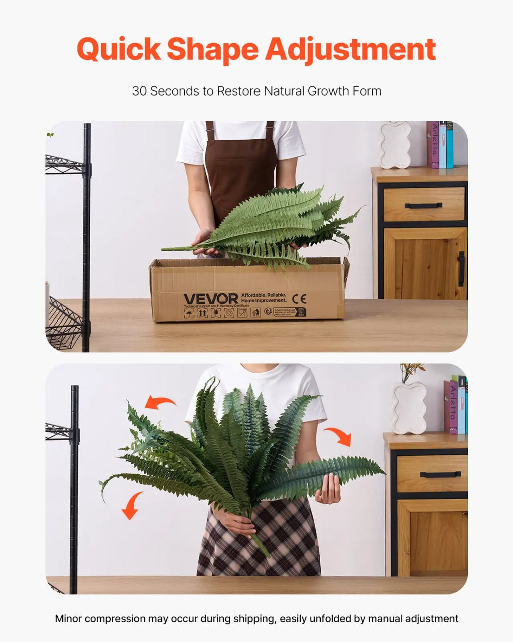 Artificial Boston fern 47 inch large faux plant with green detailed fronds and sturdy stem for easy shape adjustment